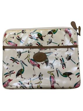 Floral Pelican Print Cosmetic Pouch - Cream with Pink & Teal Birds